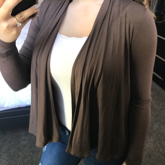 Brown Open Front Waterfall Cardigan - Picture 6 of 8